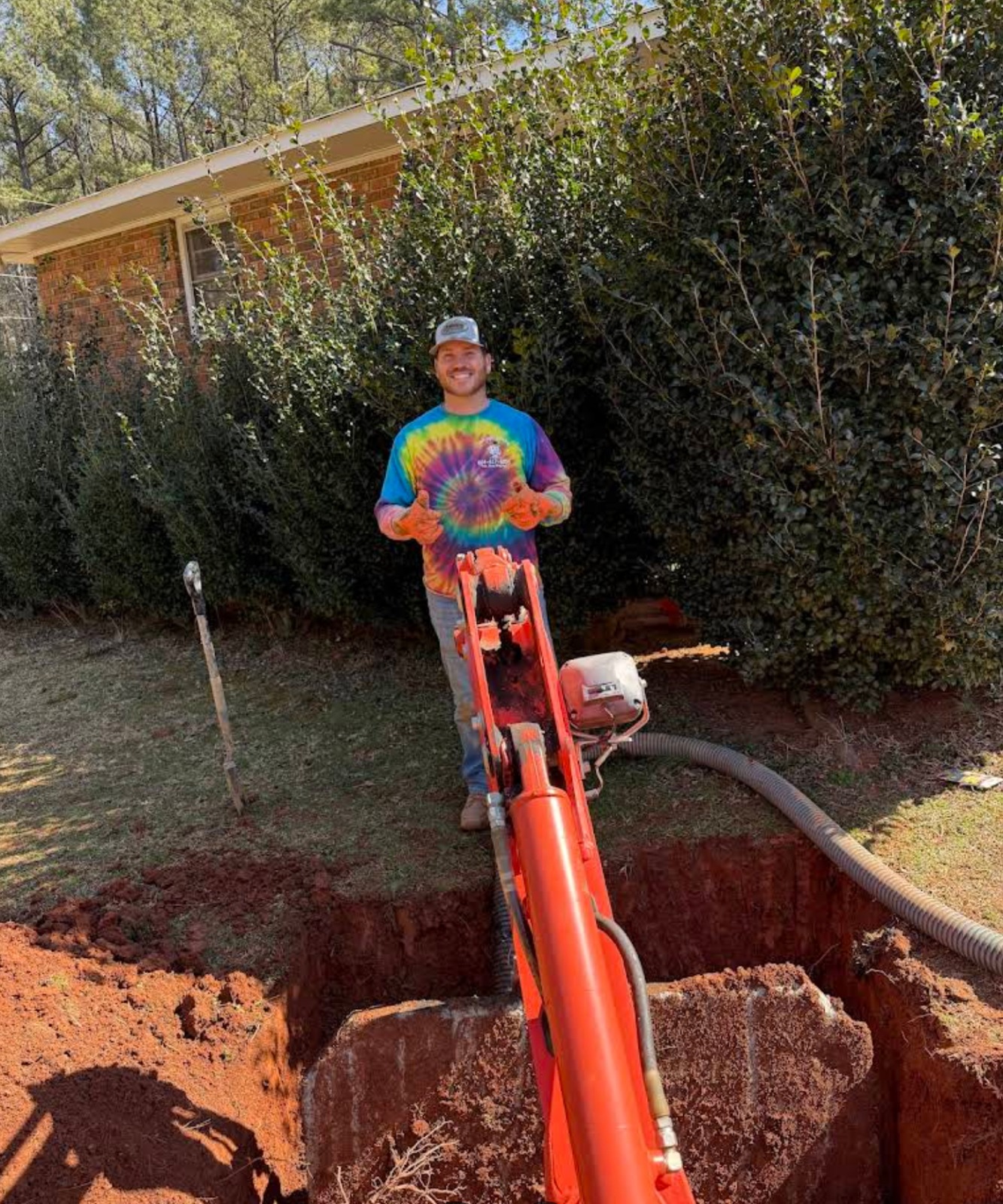 New septic tanks set into a freshly dug trench